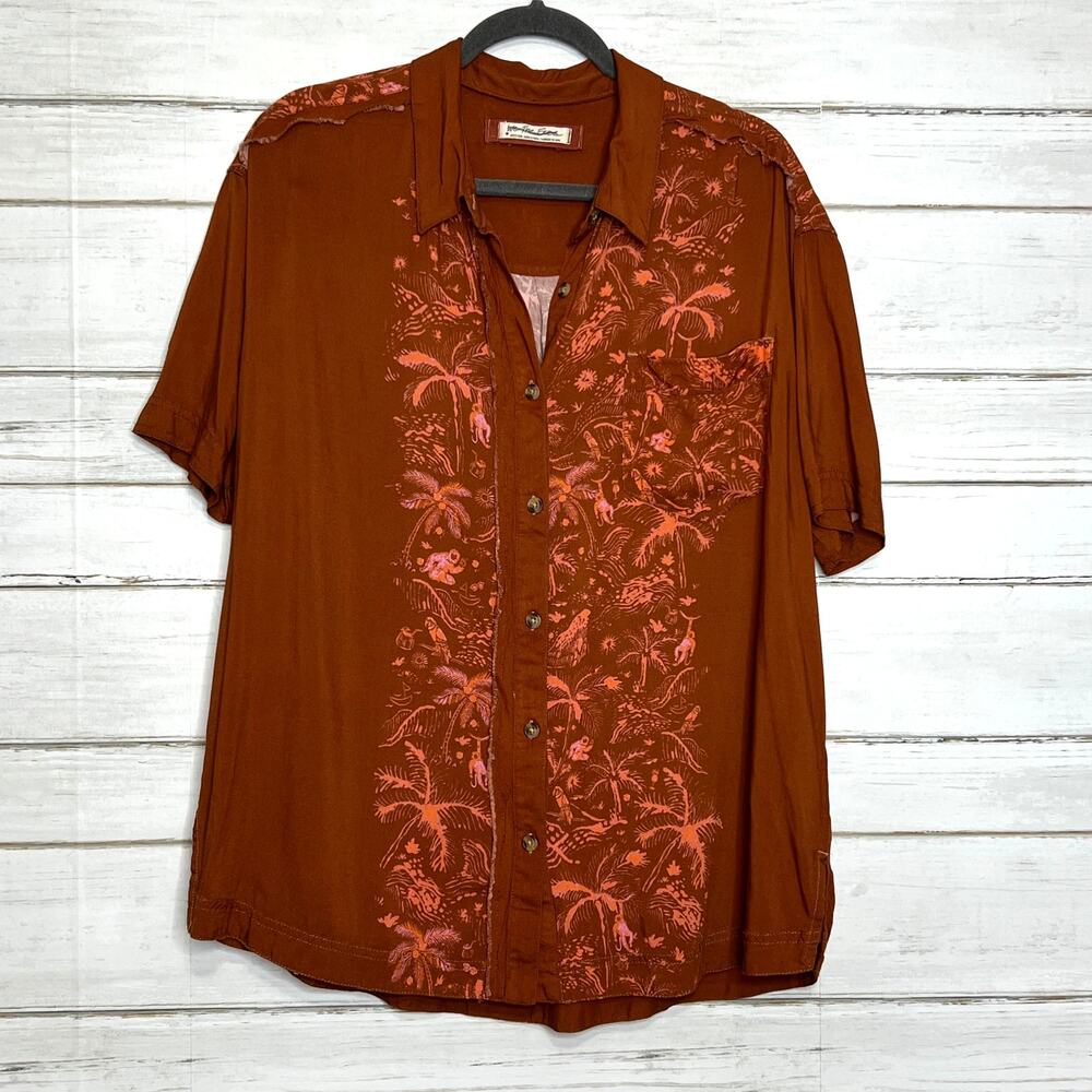 Free People Share Good Vibes Hawaiian Shirt Orange Size Medium